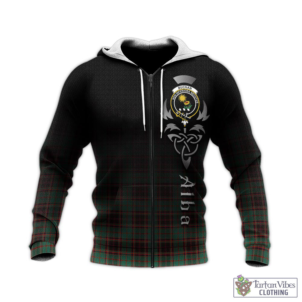 Tartan Vibes Clothing Buchan Ancient Tartan Knitted Hoodie Featuring Alba Gu Brath Family Crest Celtic Inspired