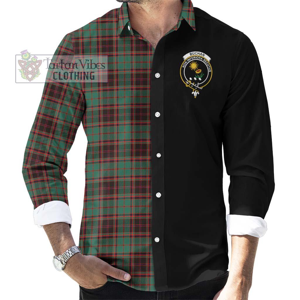 Buchan Ancient Tartan Long Sleeve Button Shirt with Family Crest and Half Of Me Style - Tartanvibesclothing Shop