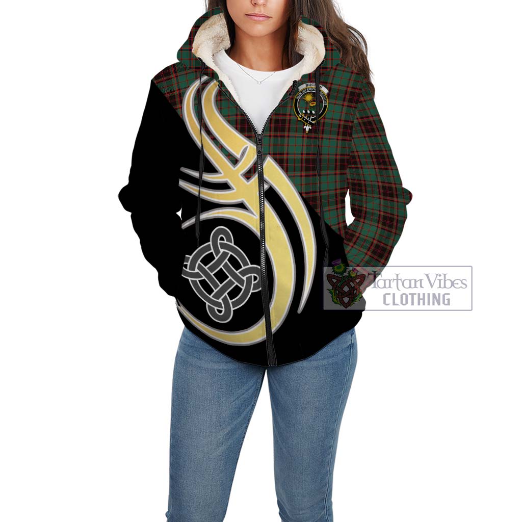 Buchan Ancient Tartan Sherpa Hoodie with Family Crest and Celtic Symbol Style Unisex - Tartan Vibes Clothing