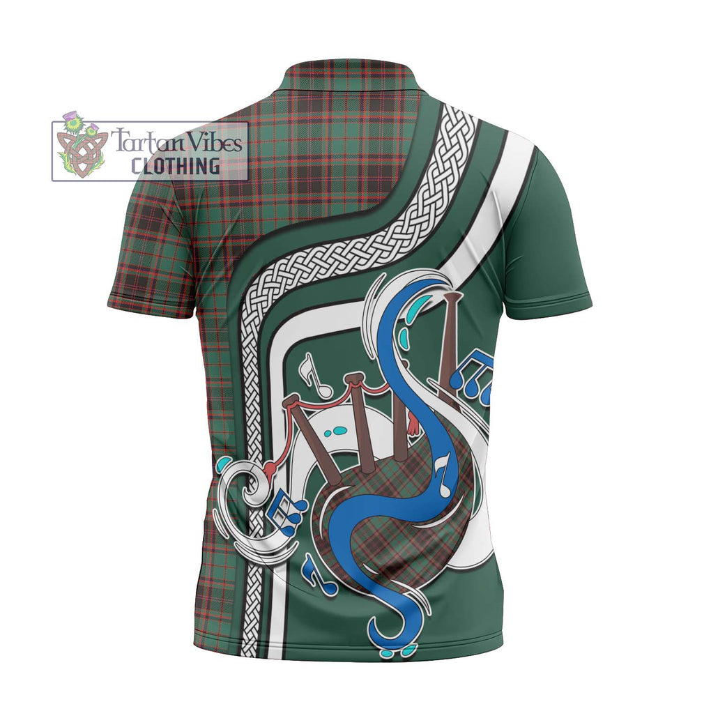 Buchan Ancient Tartan Zipper Polo Shirt with Epic Bagpipe Style - Tartanvibesclothing Shop