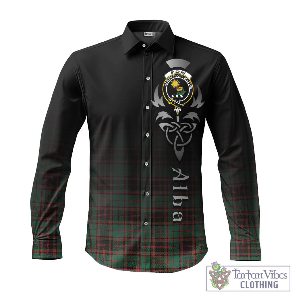 Tartan Vibes Clothing Buchan Ancient Tartan Long Sleeve Button Up Featuring Alba Gu Brath Family Crest Celtic Inspired