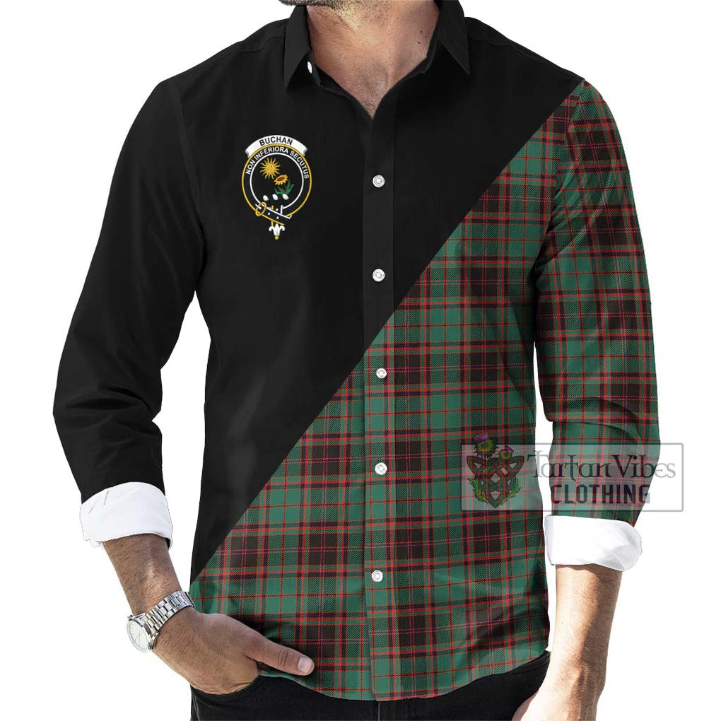 Buchan Ancient Tartan Long Sleeve Button Shirt with Family Crest and Military Logo Style - Tartanvibesclothing Shop