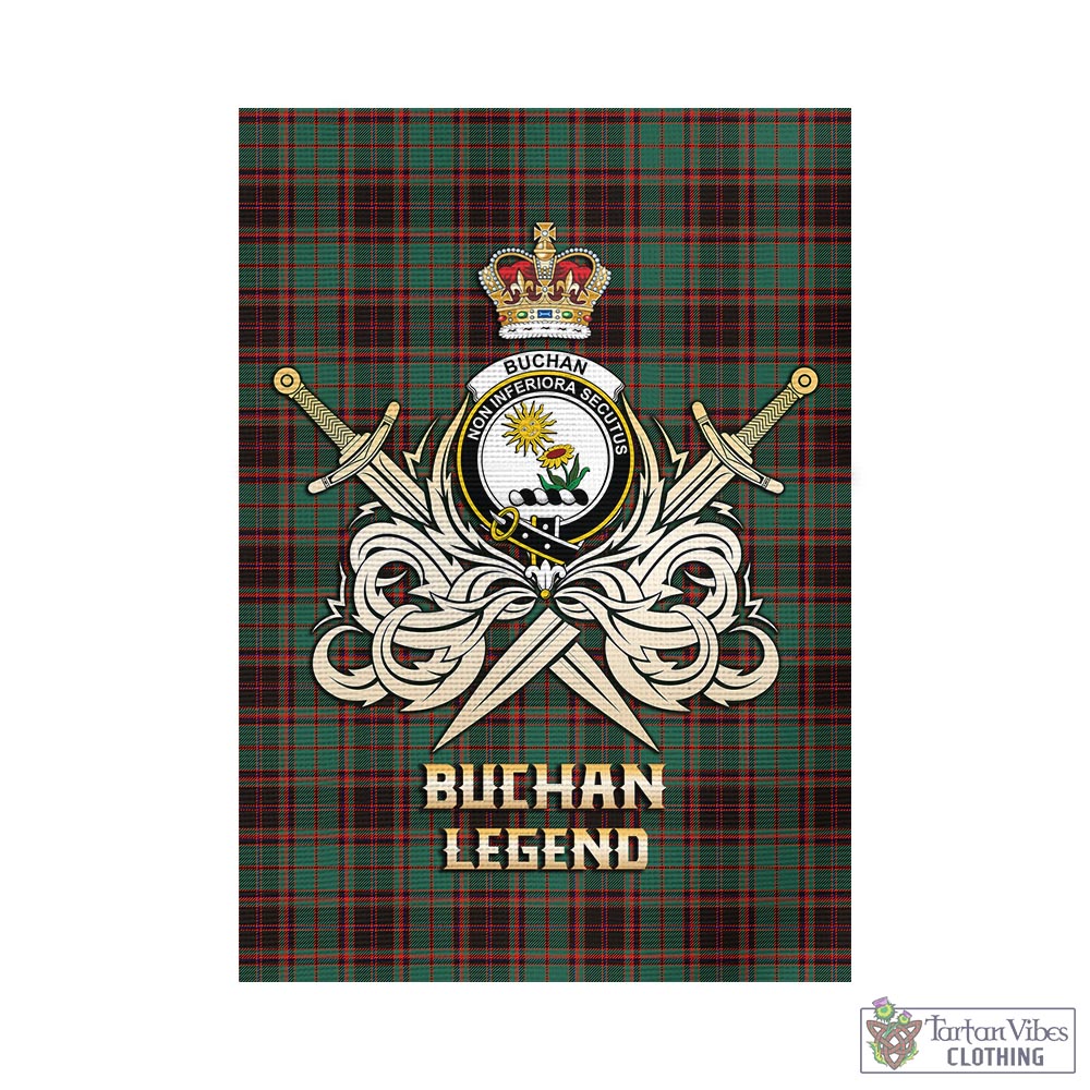 Tartan Vibes Clothing Buchan Ancient Tartan Flag with Clan Crest and the Golden Sword of Courageous Legacy