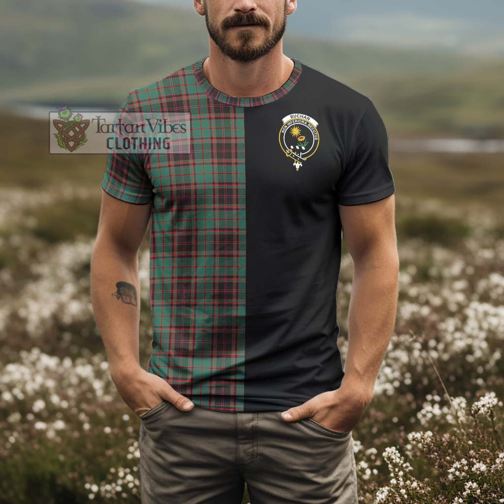 Buchan Ancient Tartan T-Shirt with Family Crest and Half Of Me Style - Tartanvibesclothing Shop