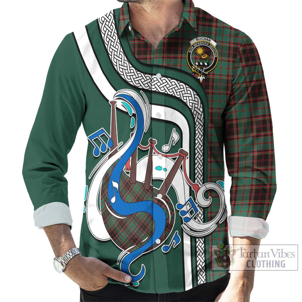 Buchan Ancient Tartan Long Sleeve Button Shirt with Epic Bagpipe Style - Tartanvibesclothing Shop