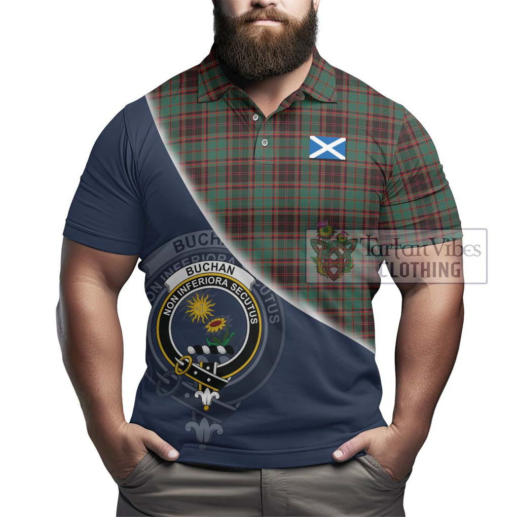 Buchan Ancient Tartan Polo Shirt with Personalised National Flag and Family Crest Half Style - Tartanvibesclothing Shop