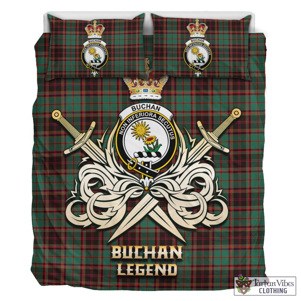 Tartan Vibes Clothing Buchan Ancient Tartan Bedding Set with Clan Crest and the Golden Sword of Courageous Legacy