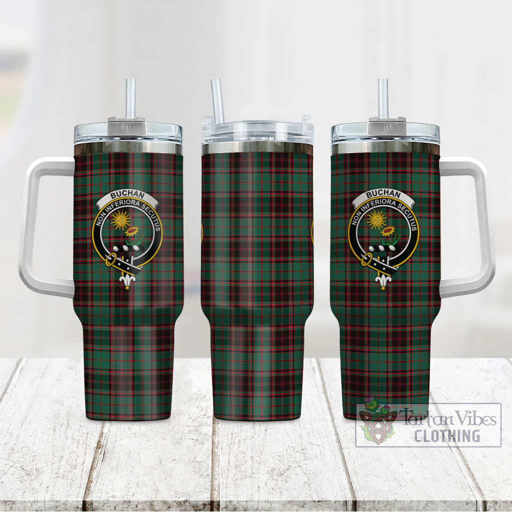 Tartan Vibes Clothing Buchan Ancient Tartan and Family Crest Tumbler with Handle