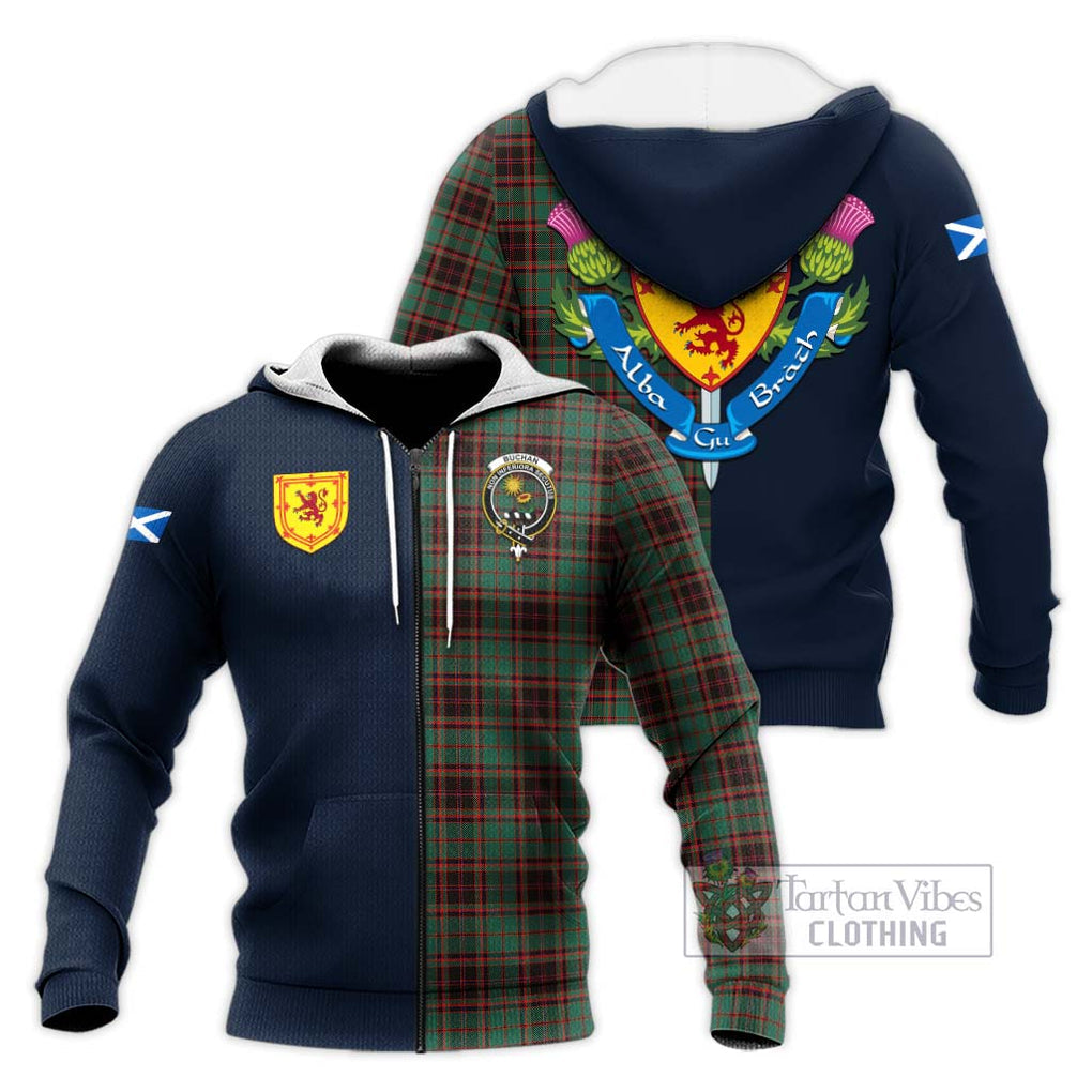 Tartan Vibes Clothing Buchan Ancient Tartan Knitted Hoodie with Scottish Lion Royal Arm Half Style