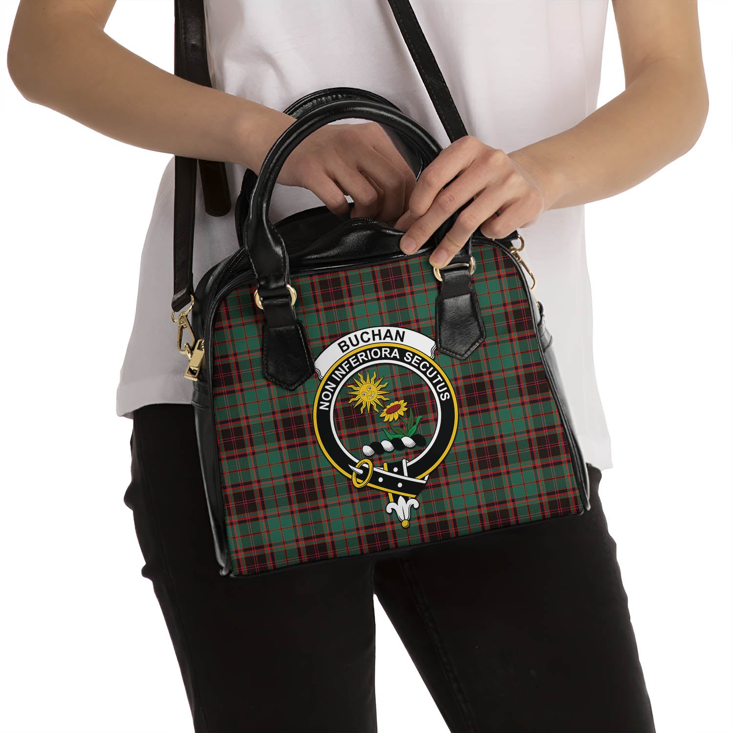 Buchan Ancient Tartan Shoulder Handbags with Family Crest - Tartanvibesclothing