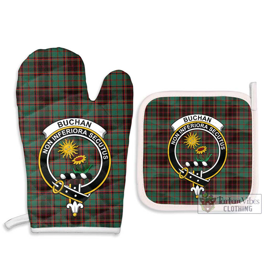 Buchan Ancient Tartan Combo Oven Mitt & Pot-Holder with Family Crest Combo 1 Oven Mitt & 2 Pot-Holder White - Tartan Vibes Clothing