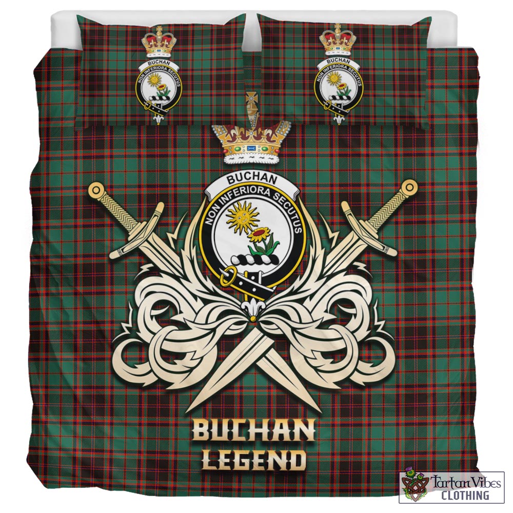 Tartan Vibes Clothing Buchan Ancient Tartan Bedding Set with Clan Crest and the Golden Sword of Courageous Legacy