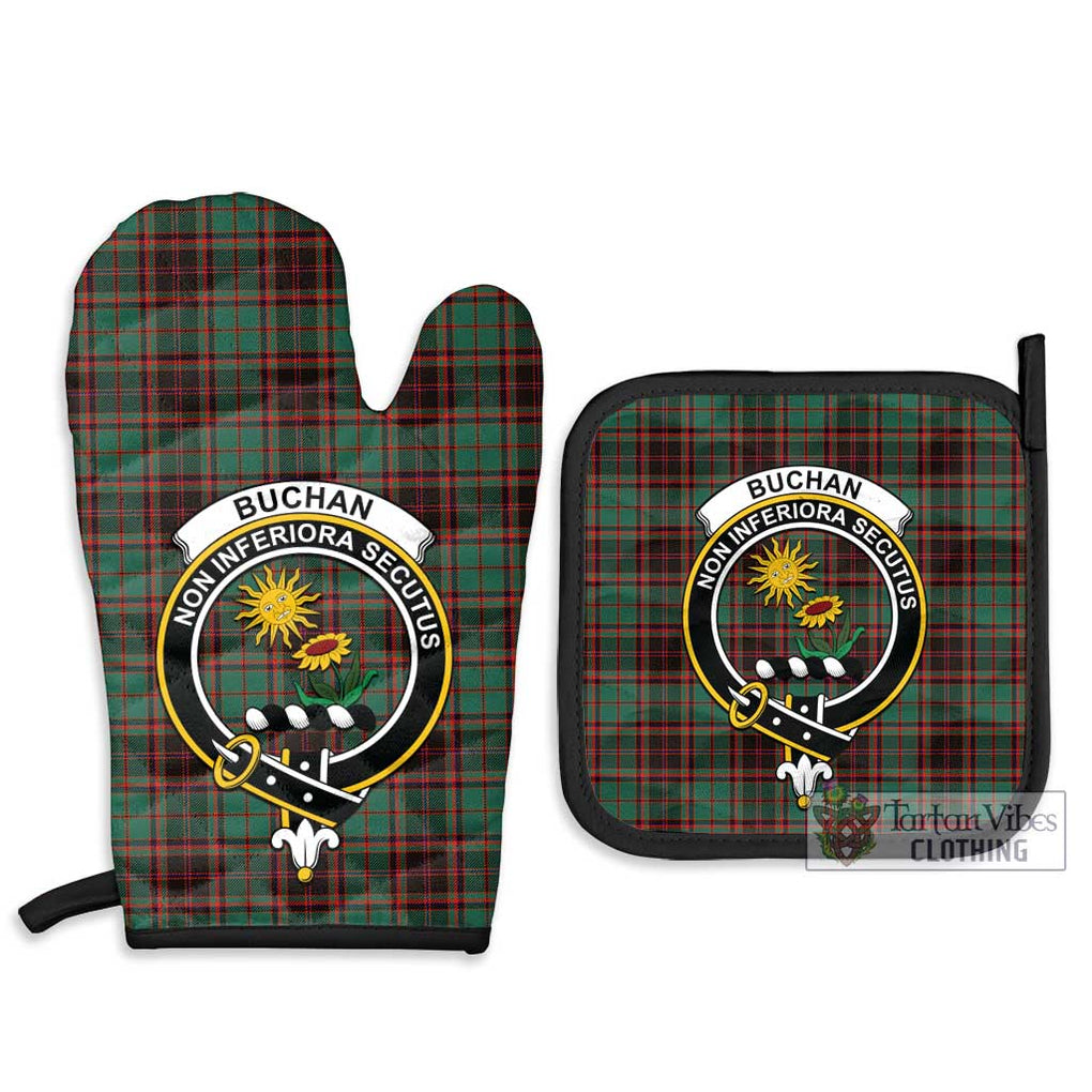 Buchan Ancient Tartan Combo Oven Mitt & Pot-Holder with Family Crest Combo 1 Oven Mitt & 2 Pot-Holder Black - Tartan Vibes Clothing