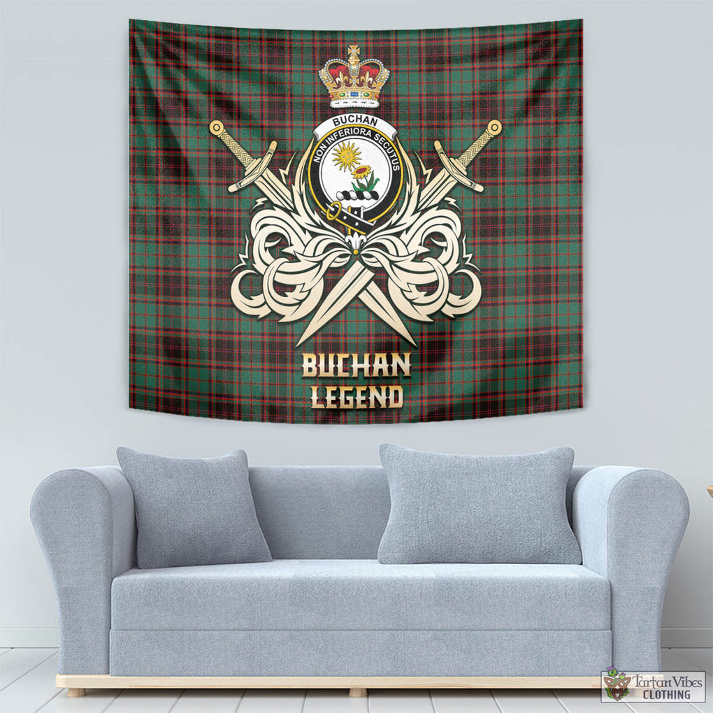 Tartan Vibes Clothing Buchan Ancient Tartan Tapestry with Clan Crest and the Golden Sword of Courageous Legacy