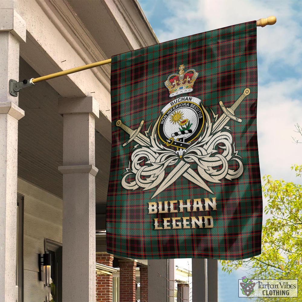 Tartan Vibes Clothing Buchan Ancient Tartan Flag with Clan Crest and the Golden Sword of Courageous Legacy