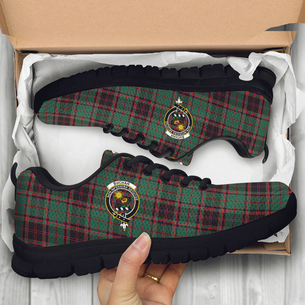 Buchan Ancient Tartan Sneakers with Family Crest - Tartan Vibes Clothing