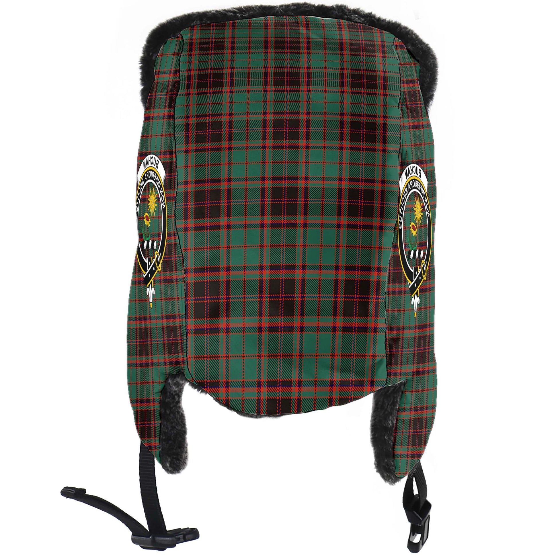 Buchan Ancient Tartan Winter Trapper Hat with Family Crest - Tartanvibesclothing