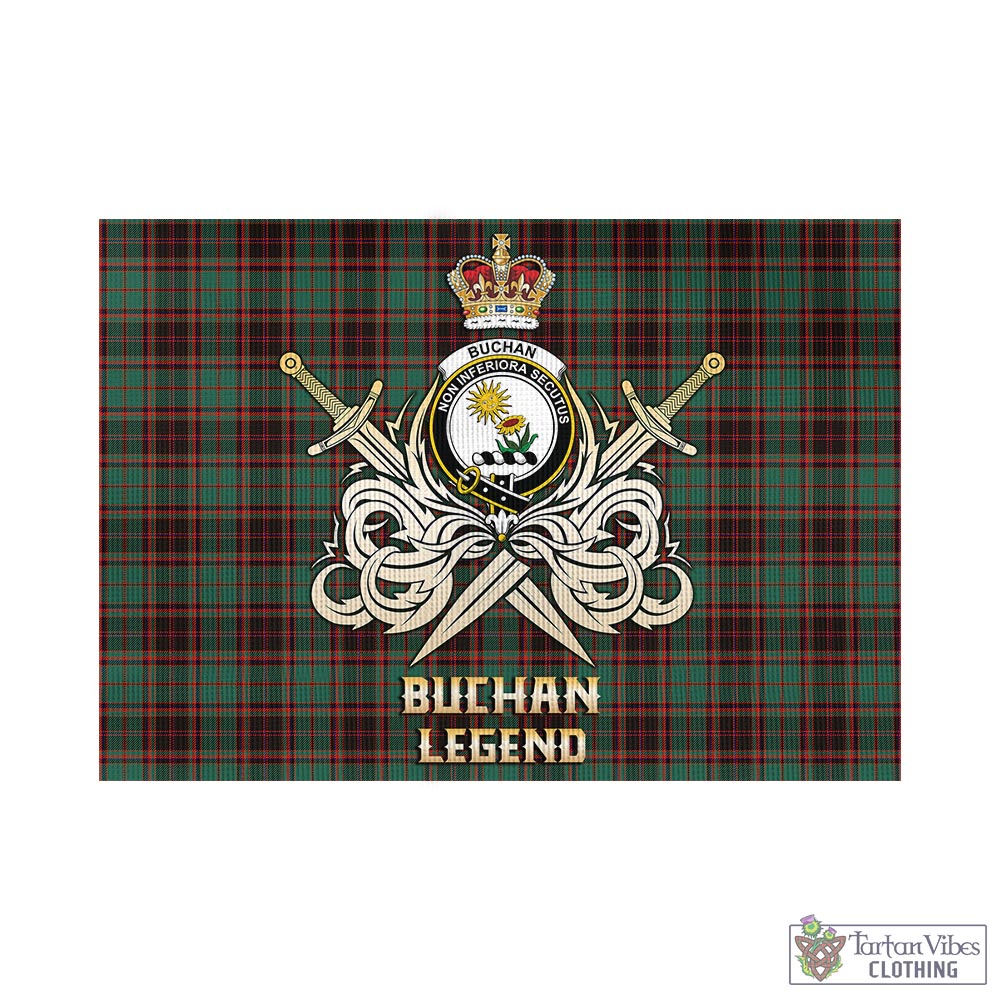 Tartan Vibes Clothing Buchan Ancient Tartan Flag with Clan Crest and the Golden Sword of Courageous Legacy