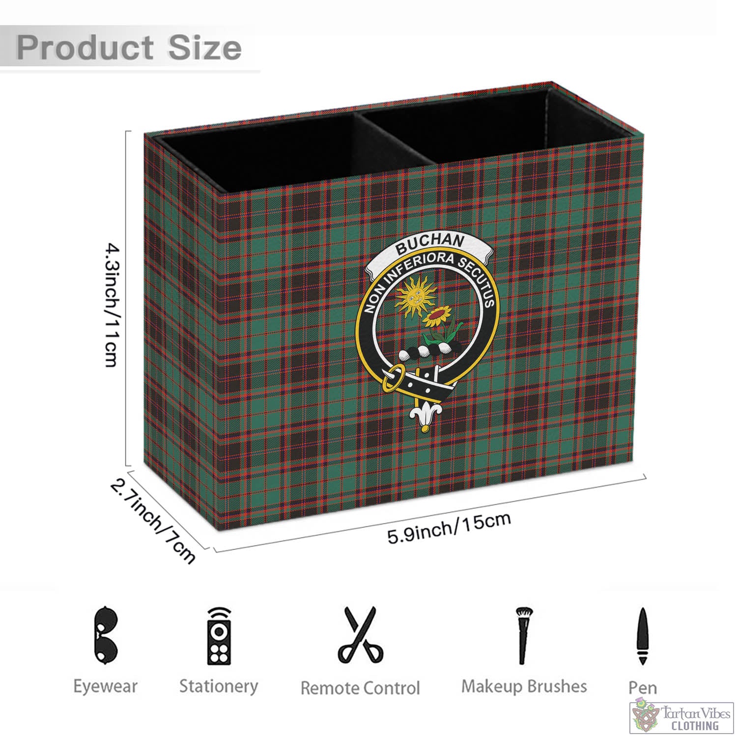 Tartan Vibes Clothing Buchan Ancient Tartan Pen Holder with Family Crest