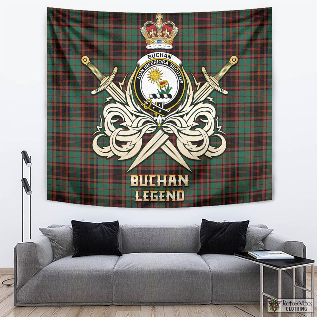 Tartan Vibes Clothing Buchan Ancient Tartan Tapestry with Clan Crest and the Golden Sword of Courageous Legacy