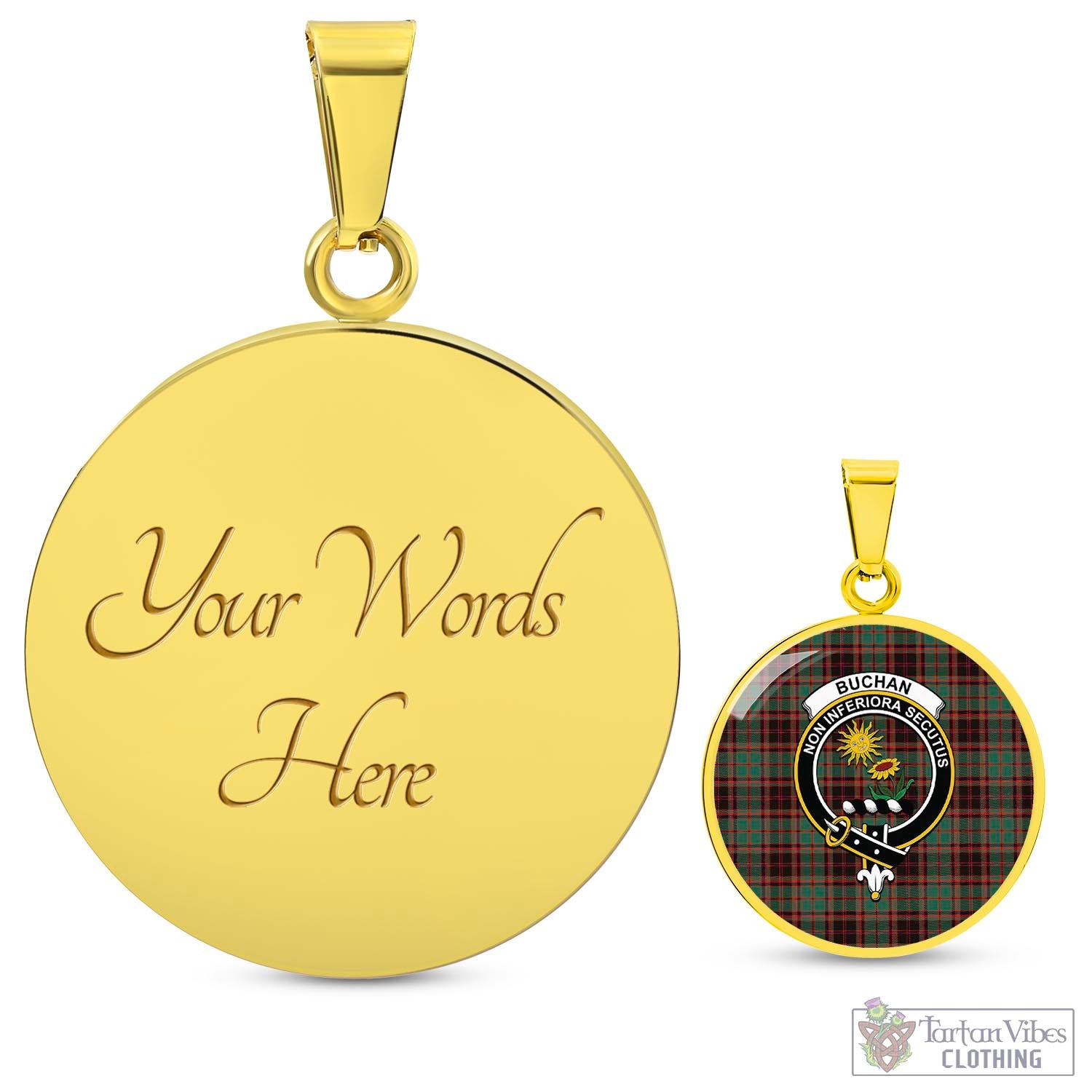 Tartan Vibes Clothing Buchan Ancient Tartan Circle Necklace with Family Crest