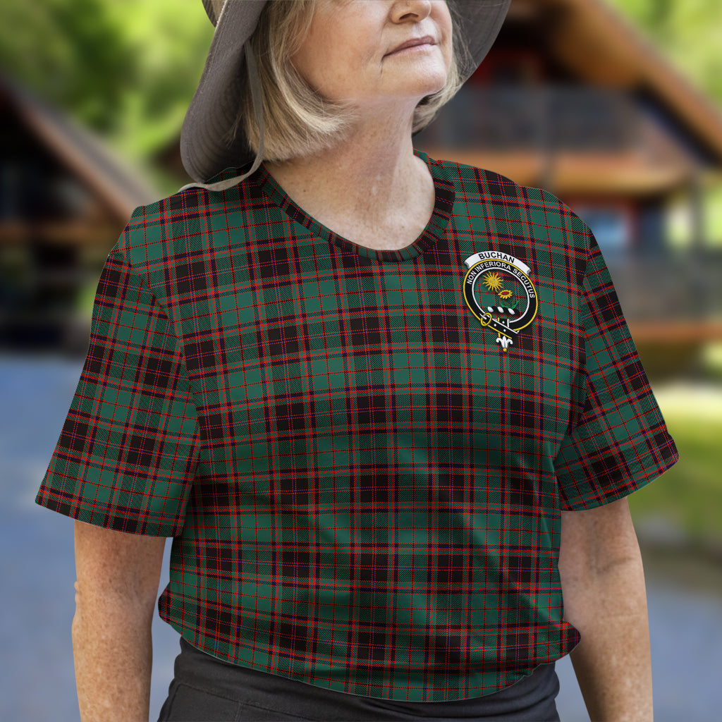 Buchan Ancient Tartan T-Shirt with Family Crest - Tartan Vibes Clothing