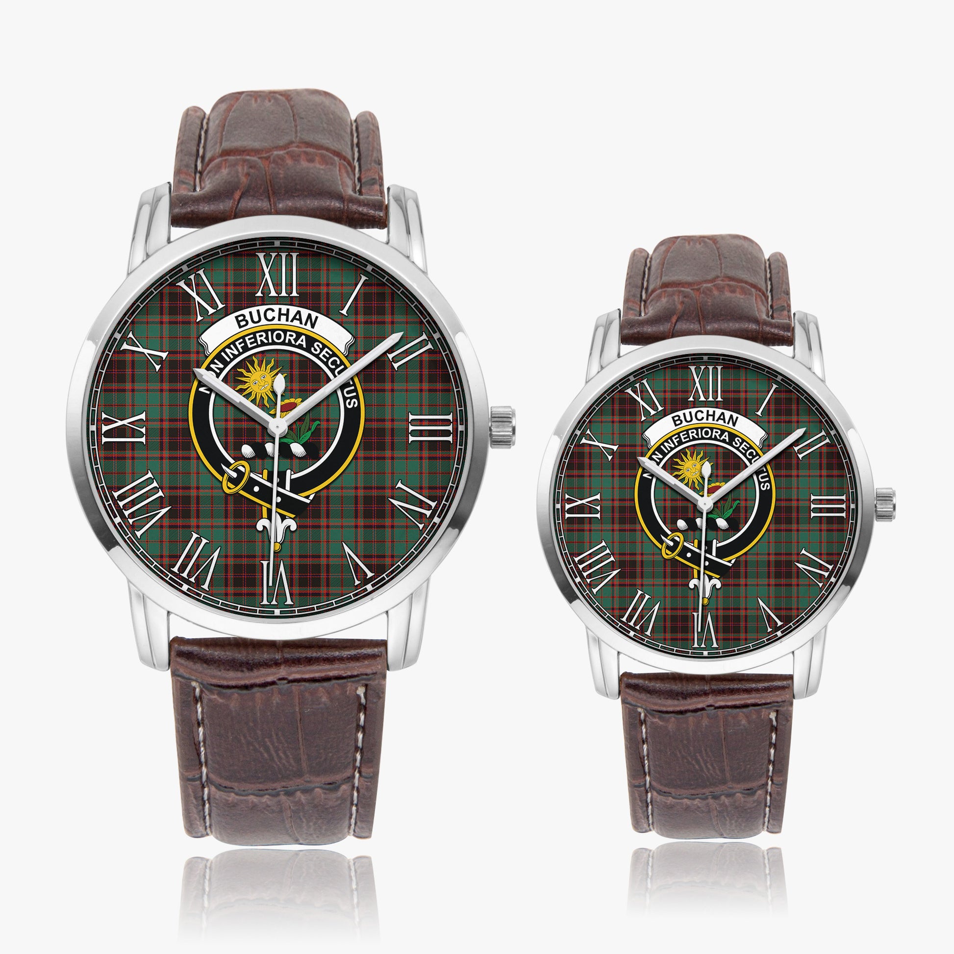 Buchan Ancient Tartan Family Crest Leather Strap Quartz Watch - Tartanvibesclothing