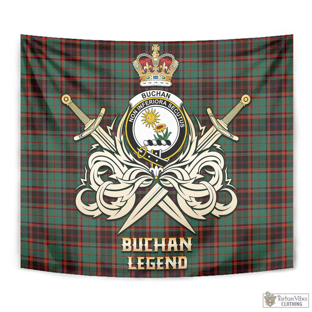 Tartan Vibes Clothing Buchan Ancient Tartan Tapestry with Clan Crest and the Golden Sword of Courageous Legacy