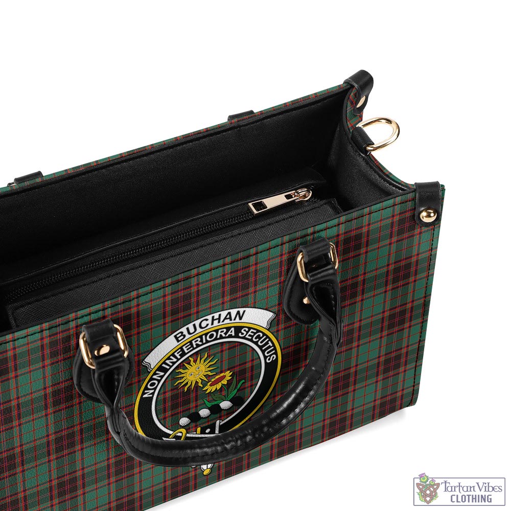 Tartan Vibes Clothing Buchan Ancient Tartan Luxury Leather Handbags with Family Crest