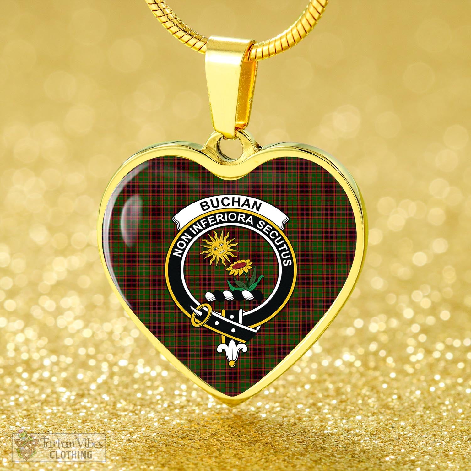 Tartan Vibes Clothing Buchan Modern Tartan Heart Necklace with Family Crest