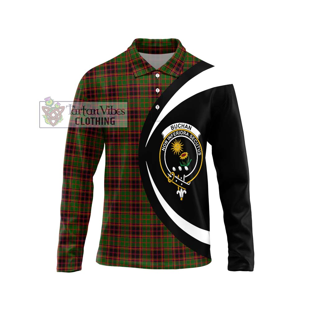 Buchan Tartan Long Sleeve Polo Shirt with Family Crest Circle Style Unisex - Tartan Vibes Clothing