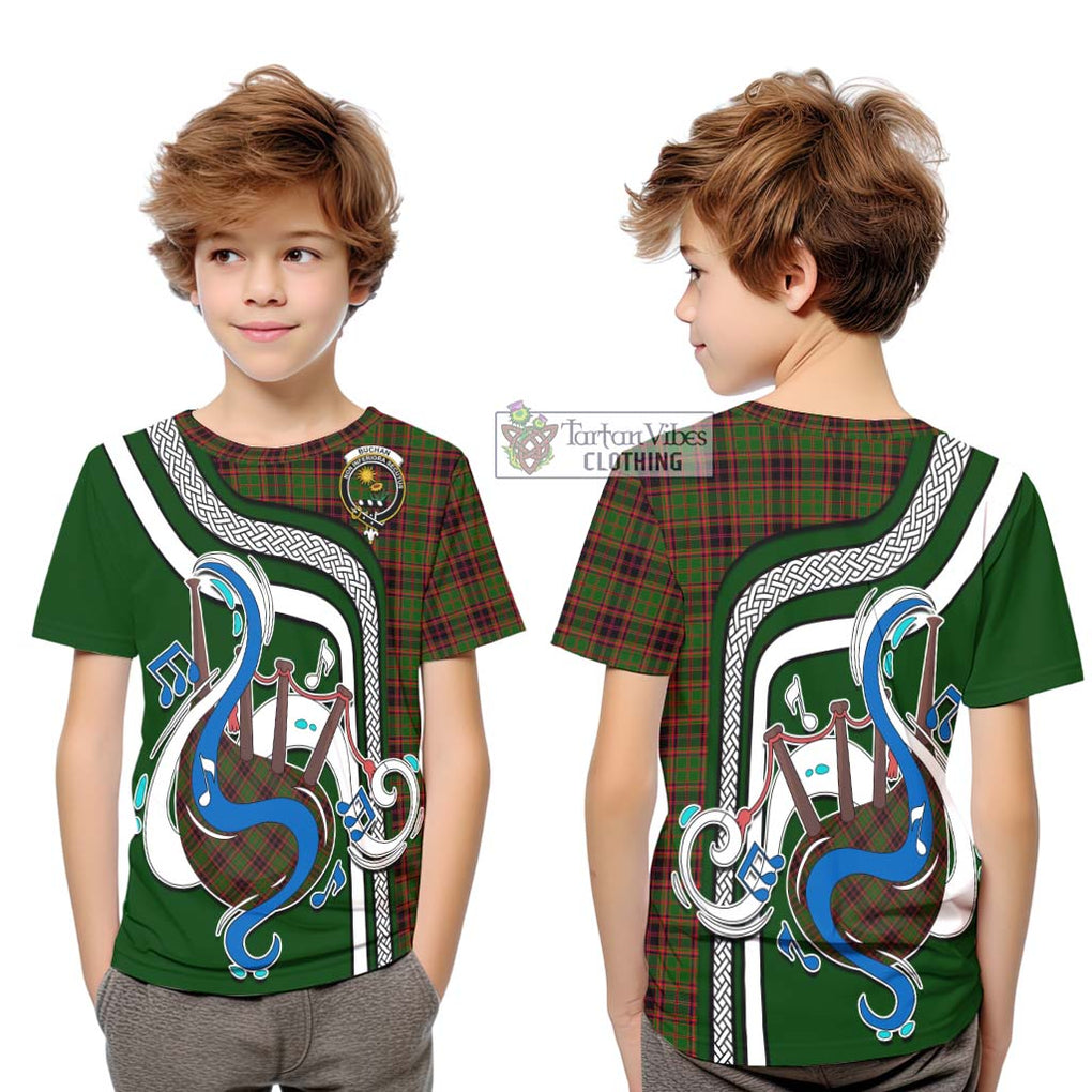 Tartan Vibes Clothing Buchan Modern Tartan Kid T-Shirt with Epic Bagpipe Style