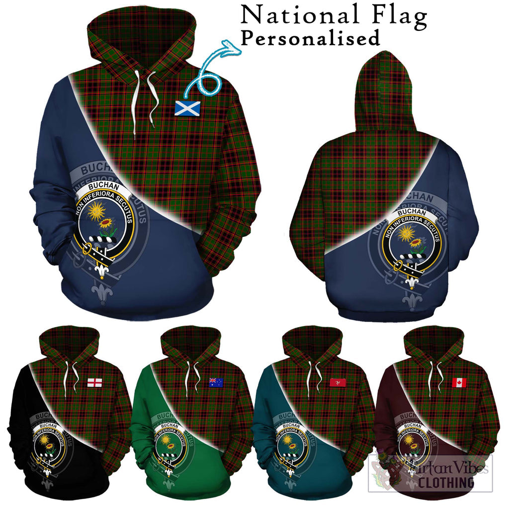 Buchan Tartan Hoodie with Personalised National Flag and Family Crest Half Style Zip Hoodie - Tartanvibesclothing Shop