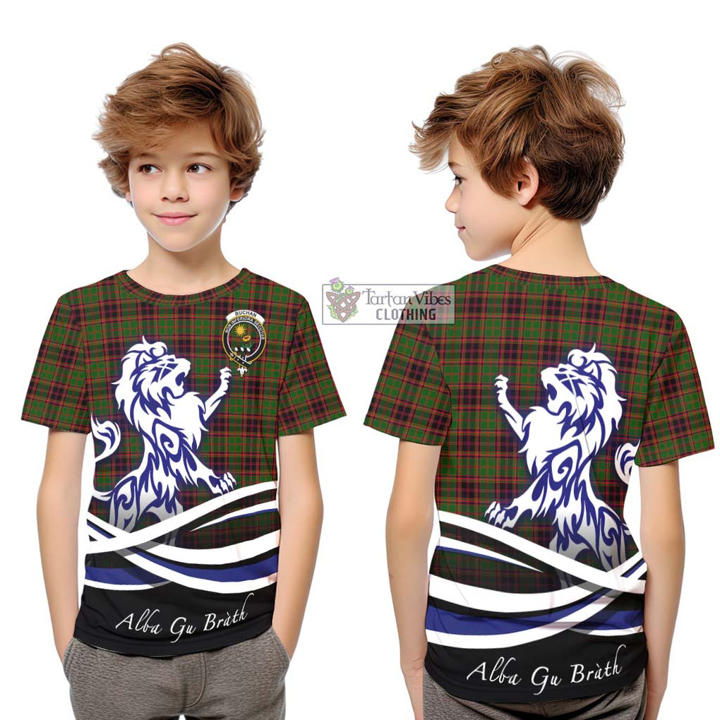 Buchan Tartan Kid T-Shirt with Alba Gu Brath Regal Lion Emblem Youth XL Size14 - Tartanvibesclothing Shop