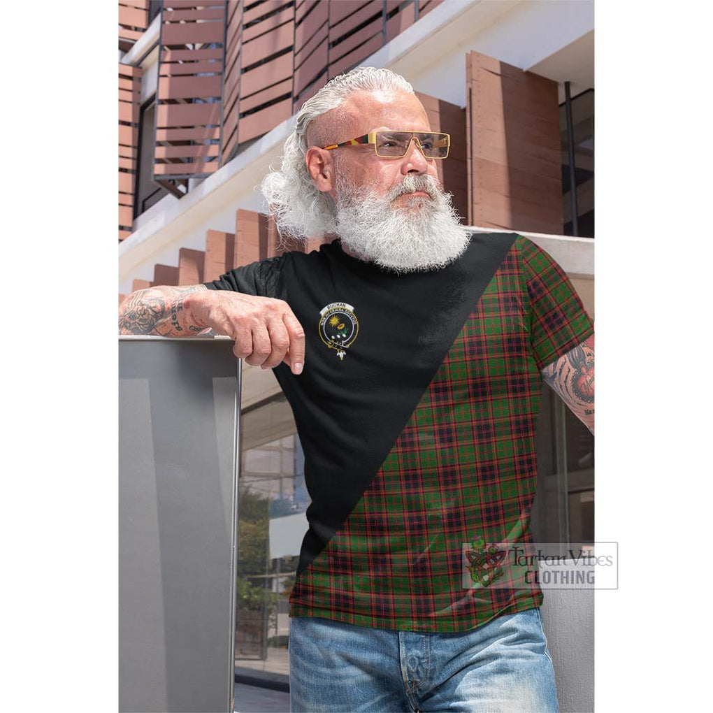 Tartan Vibes Clothing Buchan Modern Tartan Cotton T-shirt with Family Crest and Military Logo Style