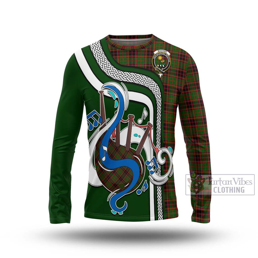 Tartan Vibes Clothing Buchan Modern Tartan Long Sleeve T-Shirt with Epic Bagpipe Style