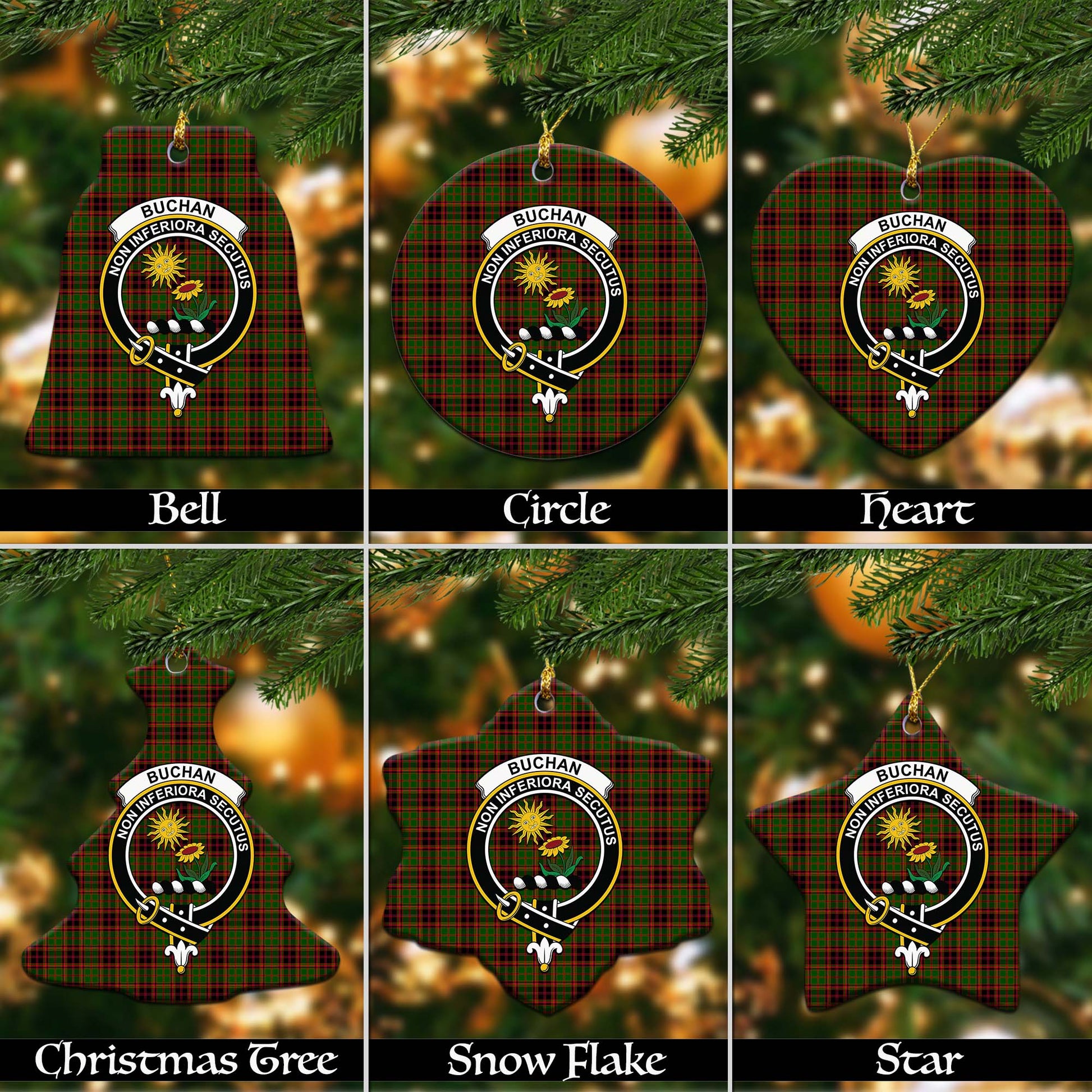 Buchan Modern Tartan Christmas Ornaments with Family Crest Ceramic Bell Pack 1: ornament * 1 piece - Tartanvibesclothing