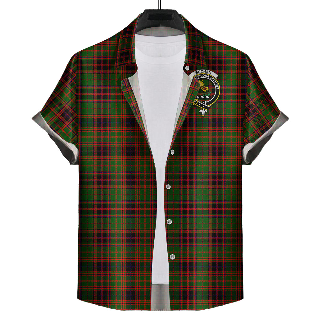 Buchan Modern Tartan Short Sleeve Button Down Shirt with Family Crest - Tartanvibesclothing