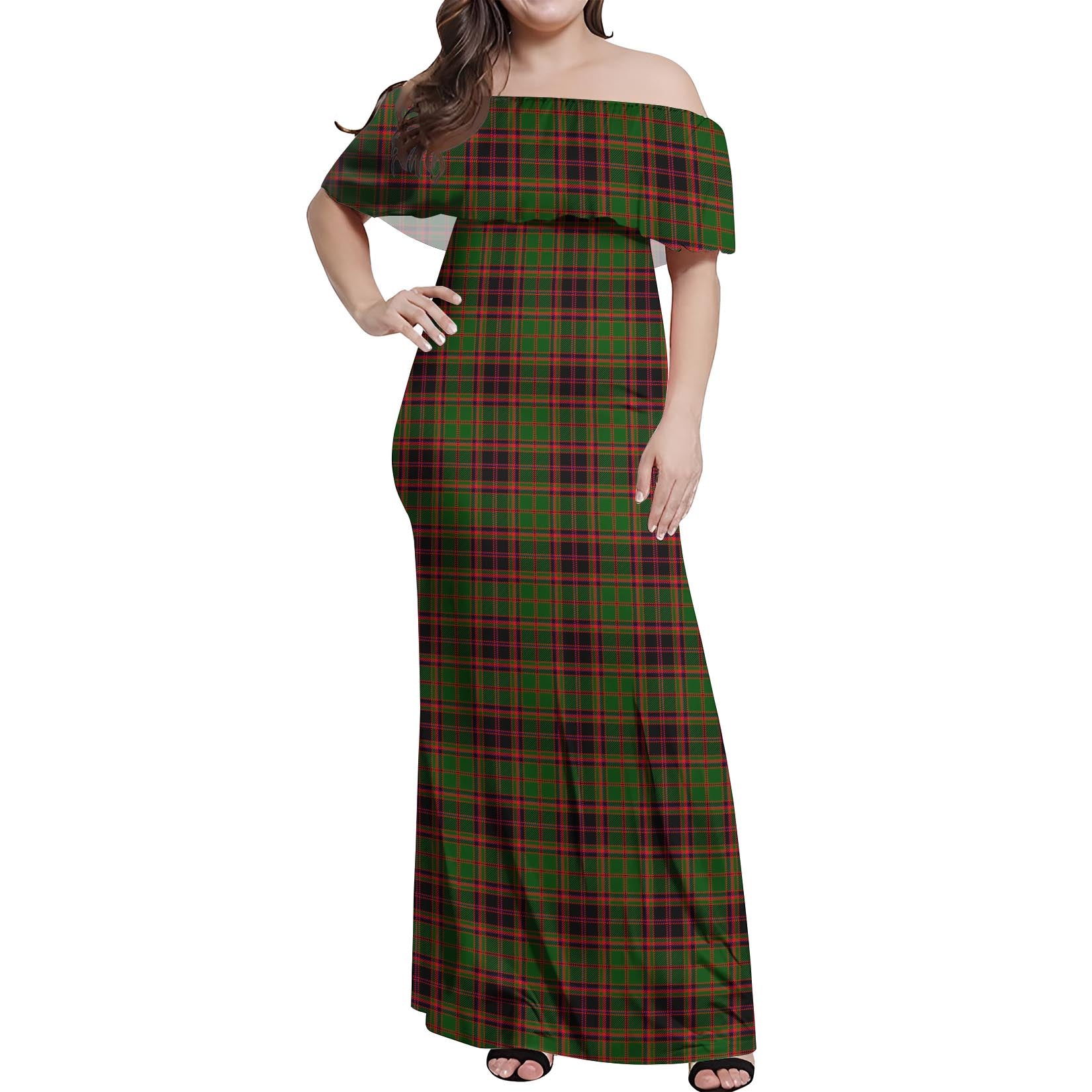 Buchan Modern Tartan Off Shoulder Long Dress Women's Dress - Tartanvibesclothing