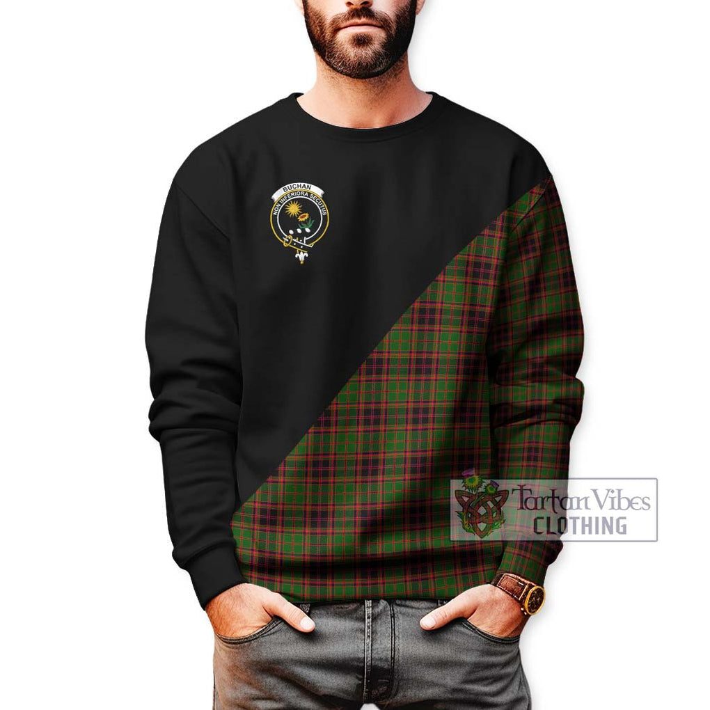 Buchan Tartan Sweatshirt with Family Crest and Military Logo Style Unisex - Tartanvibesclothing Shop