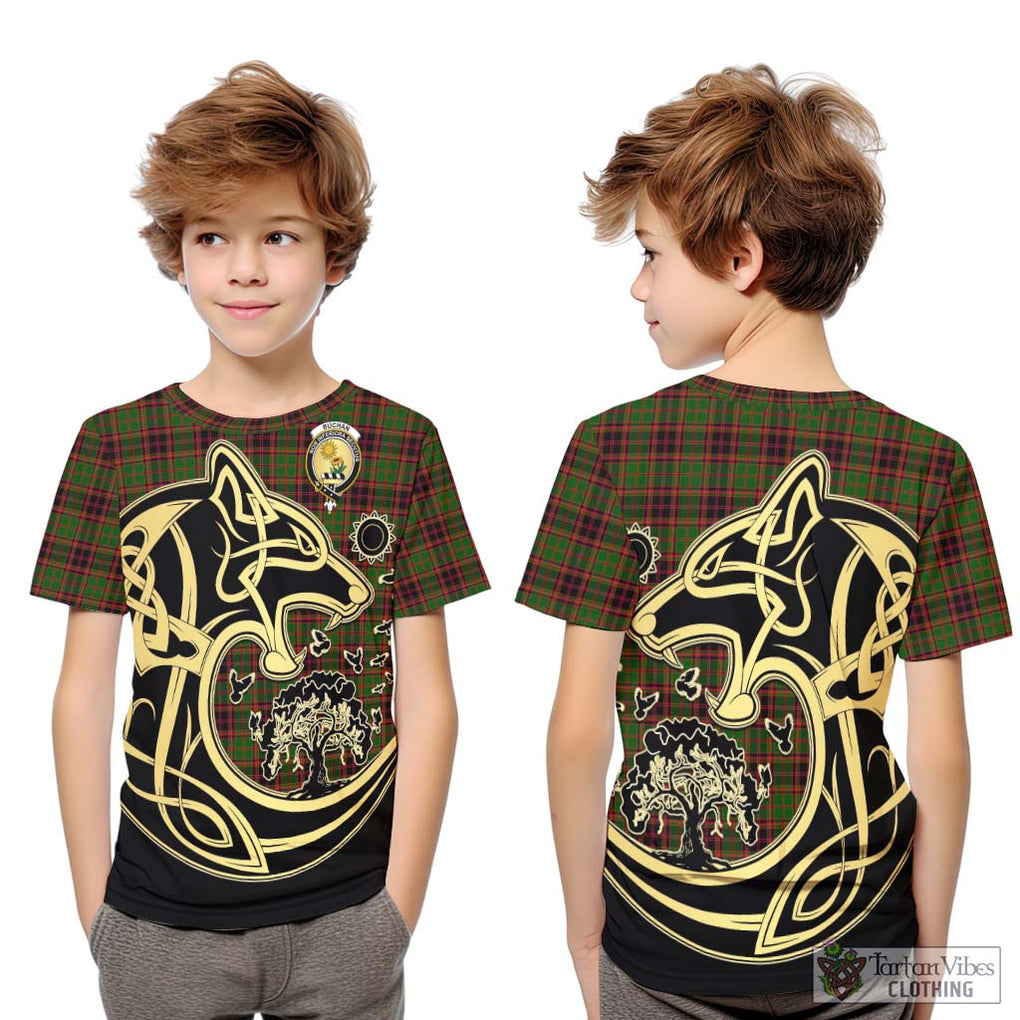 Buchan Tartan Kid T-Shirt with Family Crest Celtic Wolf Style Youth XL Size14 - Tartan Vibes Clothing