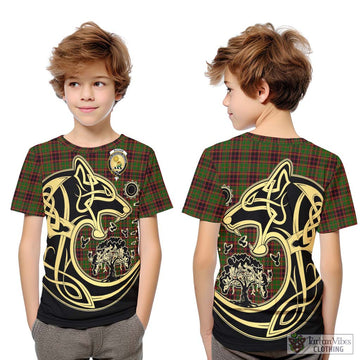 Buchan Tartan Kid T-Shirt with Family Crest Celtic Wolf Style