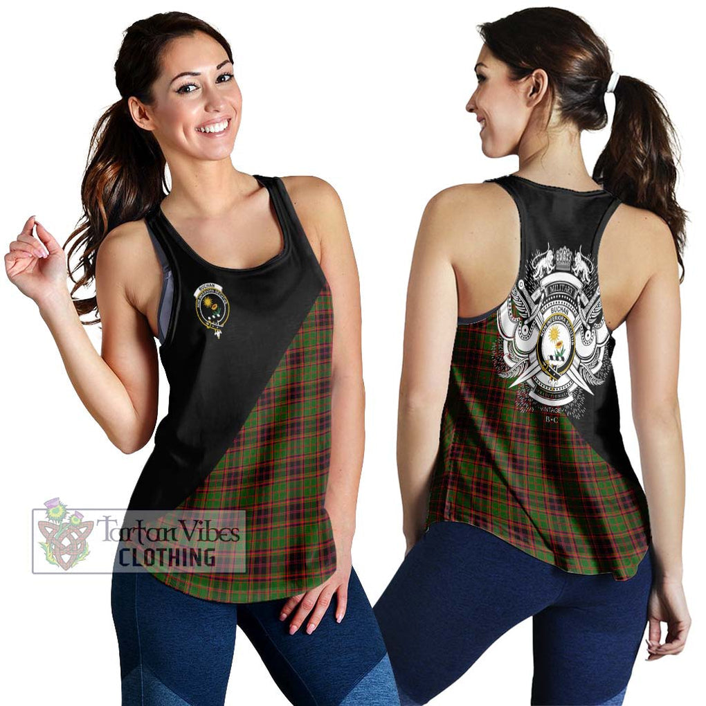 Buchan Tartan Women's Racerback Tanks with Family Crest and Military Logo Style 4XL - Tartanvibesclothing Shop