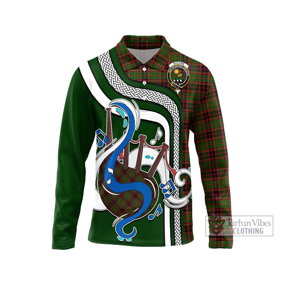 Tartan Vibes Clothing Buchan Modern Tartan Long Sleeve Polo Shirt with Epic Bagpipe Style