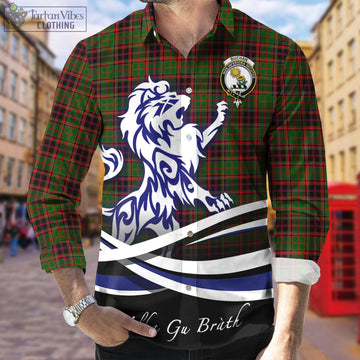 Buchan Tartan Long Sleeve Button Up Shirt with Alba Gu Brath Regal Lion Emblem