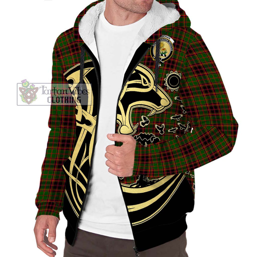 Buchan Tartan Sherpa Hoodie with Family Crest Celtic Wolf Style Unisex S - Tartan Vibes Clothing