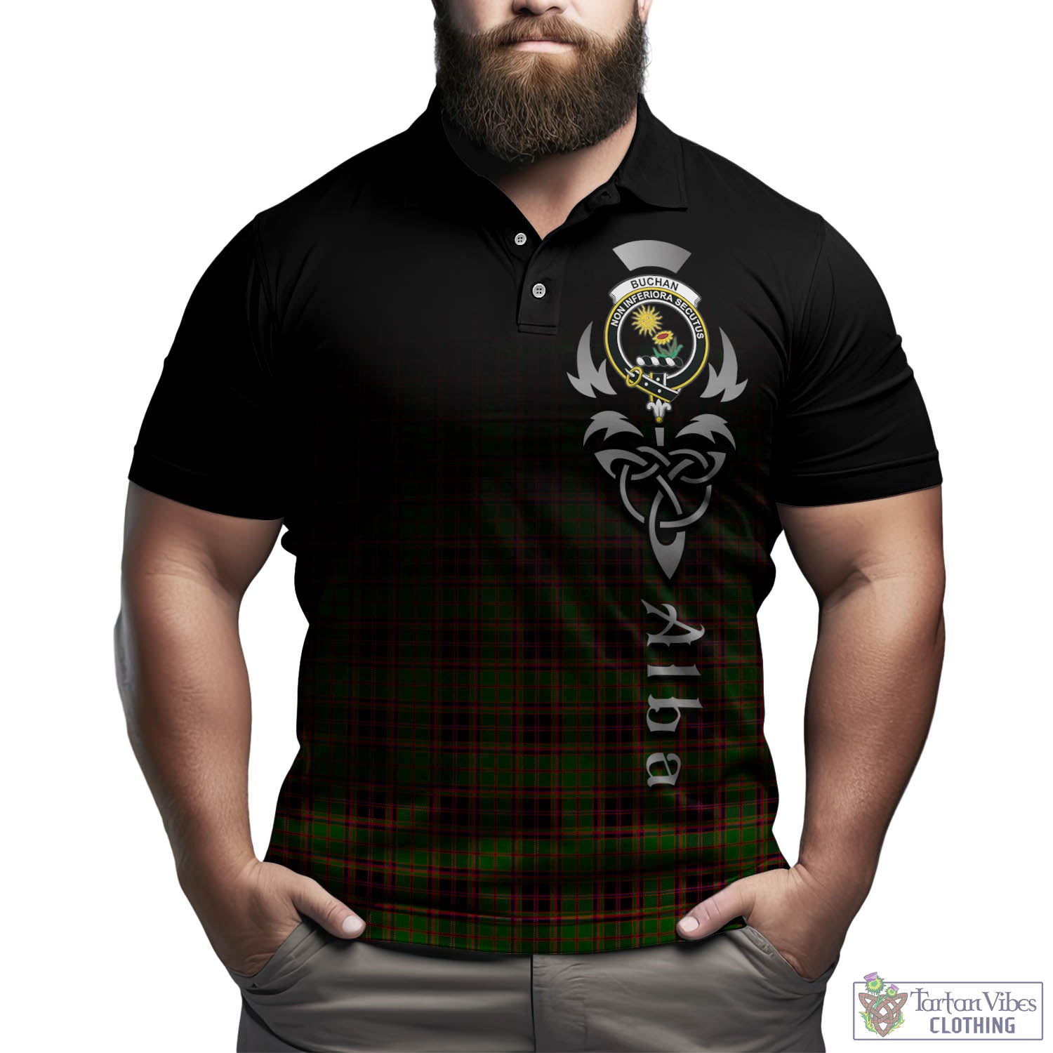 Tartan Vibes Clothing Buchan Modern Tartan Polo Shirt Featuring Alba Gu Brath Family Crest Celtic Inspired