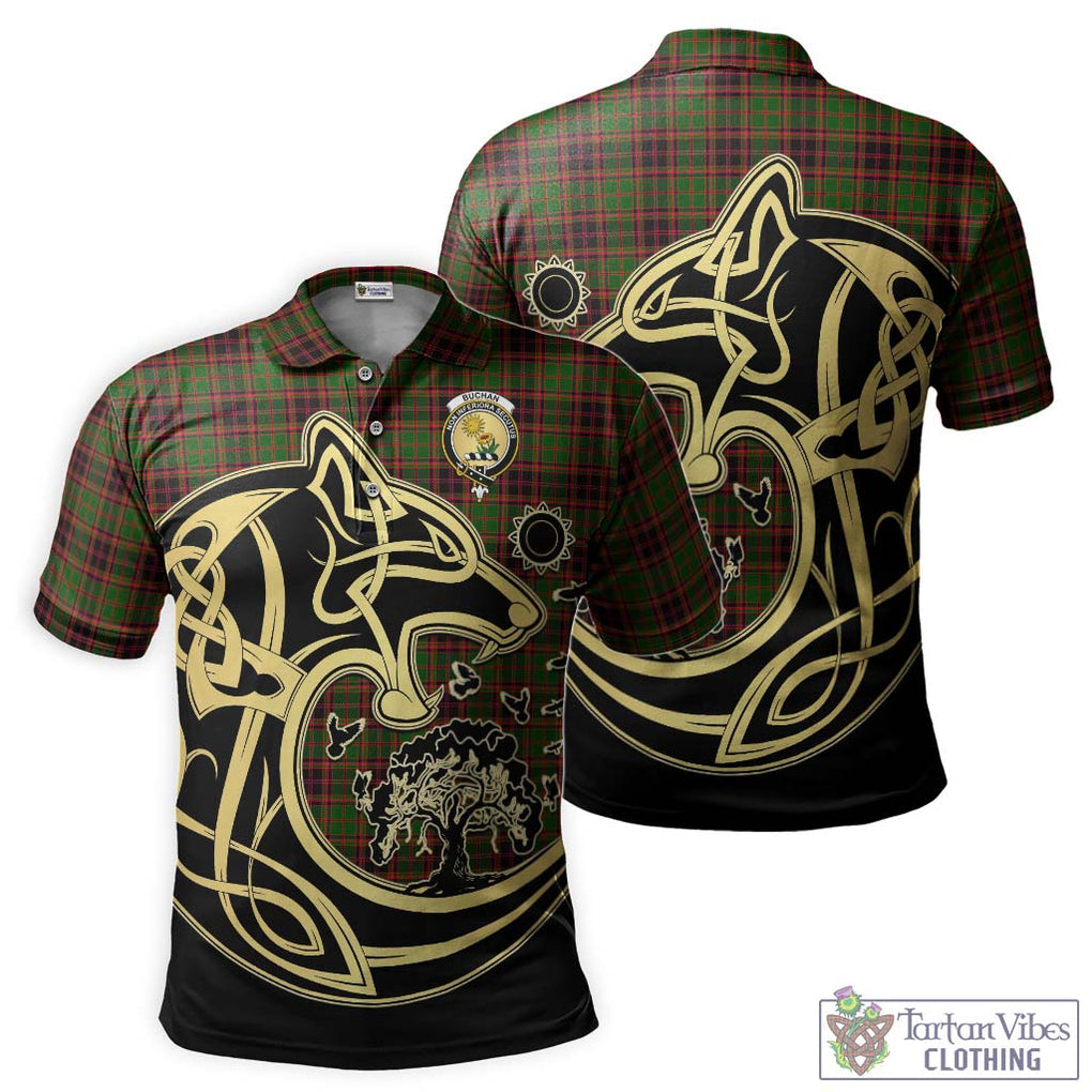 Buchan Tartan Polo Shirt with Family Crest Celtic Wolf Style Kid - Tartanvibesclothing Shop