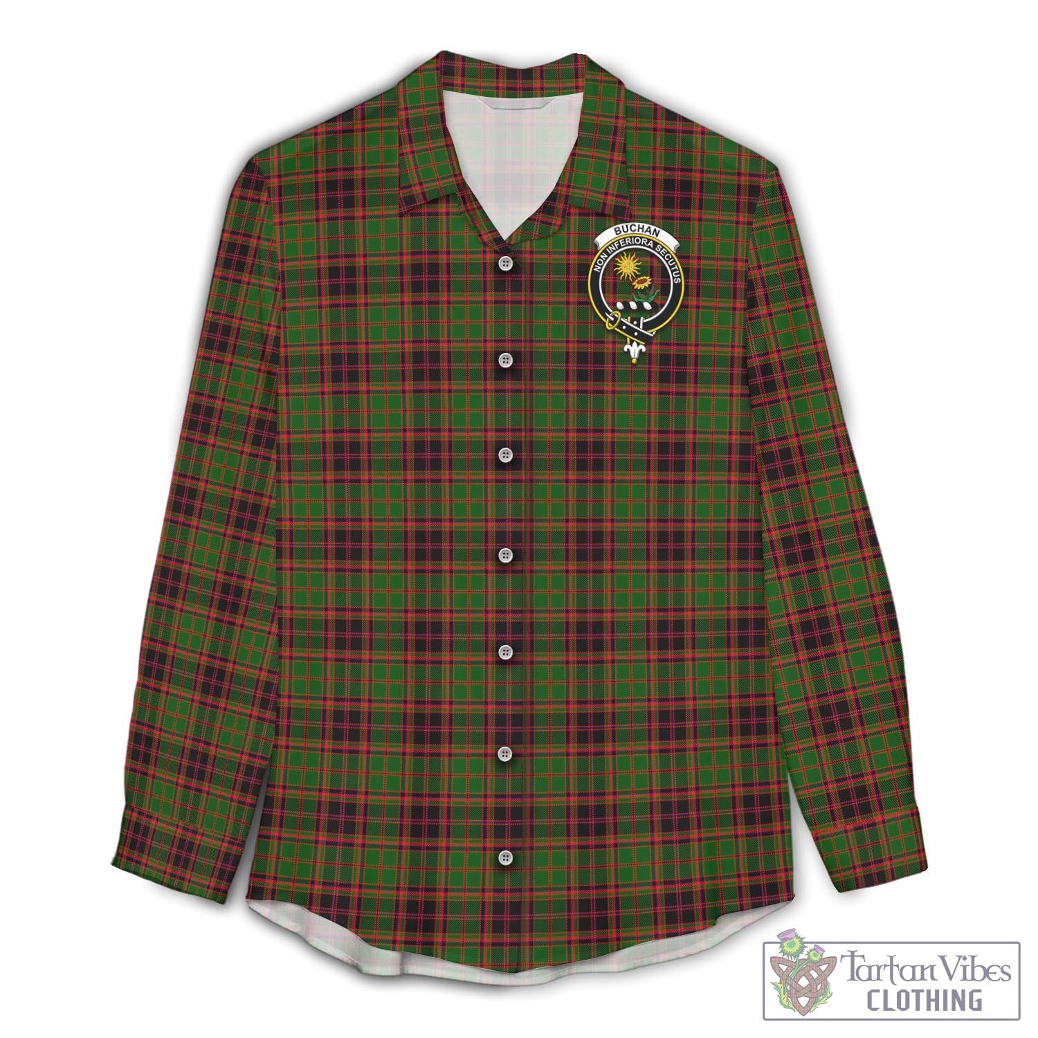 Tartan Vibes Clothing Buchan Modern Tartan Womens Casual Shirt with Family Crest