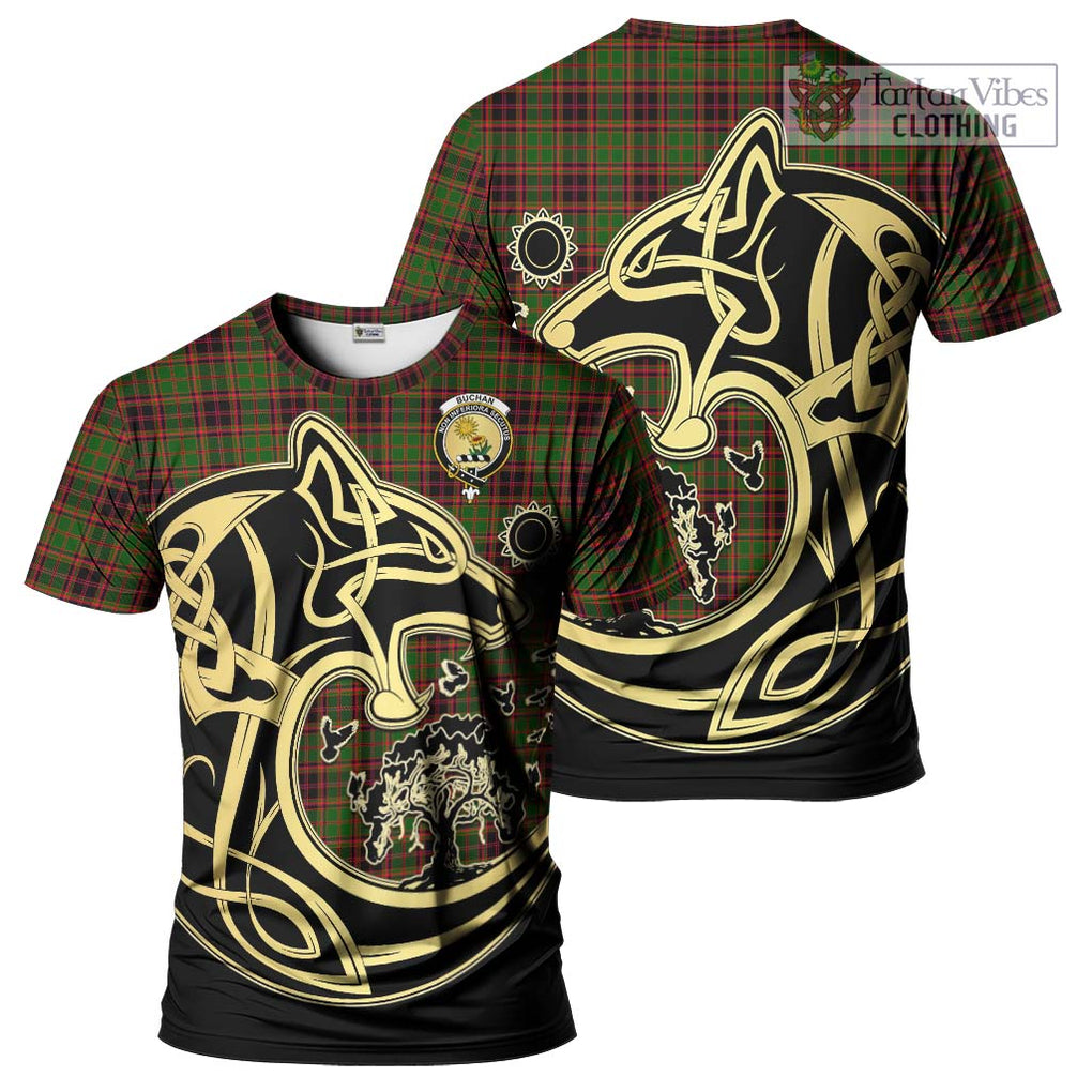 Buchan Tartan T-Shirt with Family Crest Celtic Wolf Style Kid's Shirt - Tartan Vibes Clothing